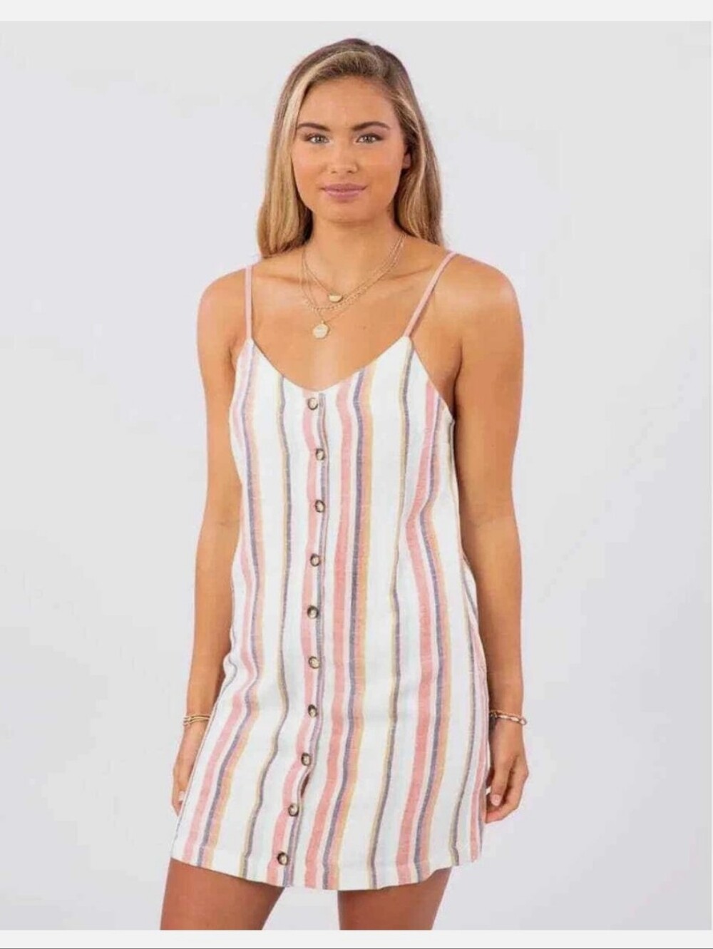 Rip Curl Seaport Stripe Button Down Mini Dress Sundress Coverup